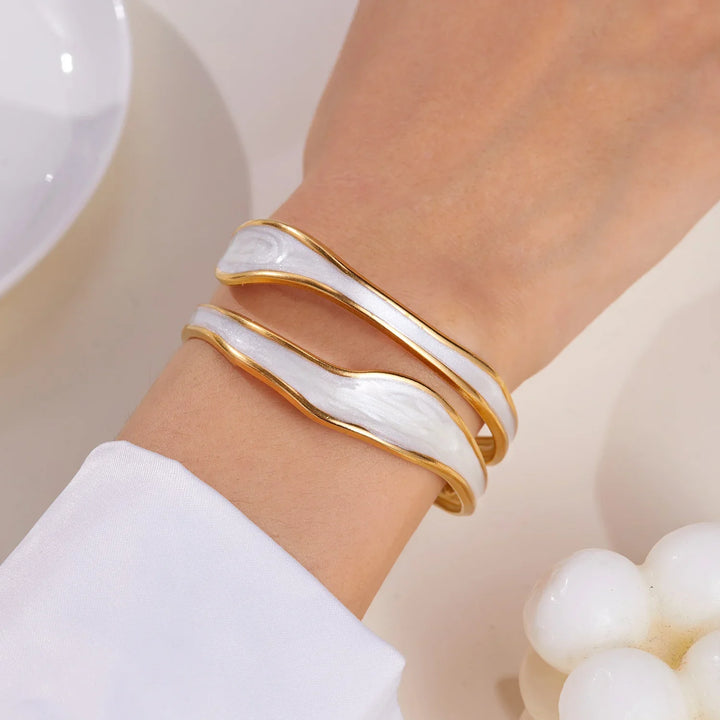 Retro Vit Öppen Armband i Rostfritt Stål