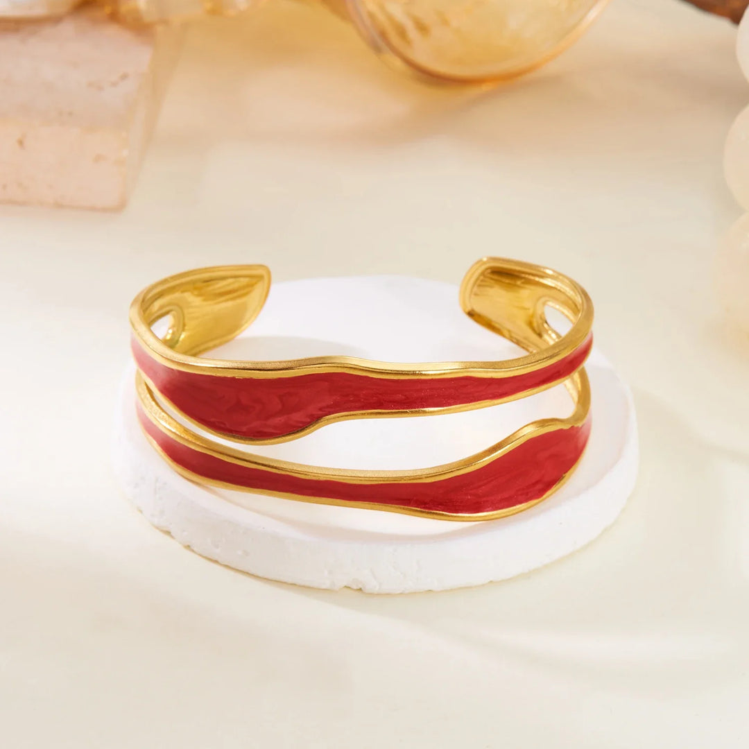 Retro Vit Öppen Armband i Rostfritt Stål