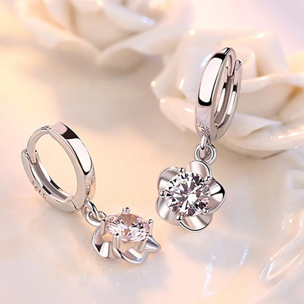 Sterling Silver Lila och Vita Zirkon Örhängen