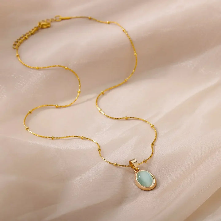 Elegant Guld Rostfritt Stål Vattendroppe Opal Hänge Halsband