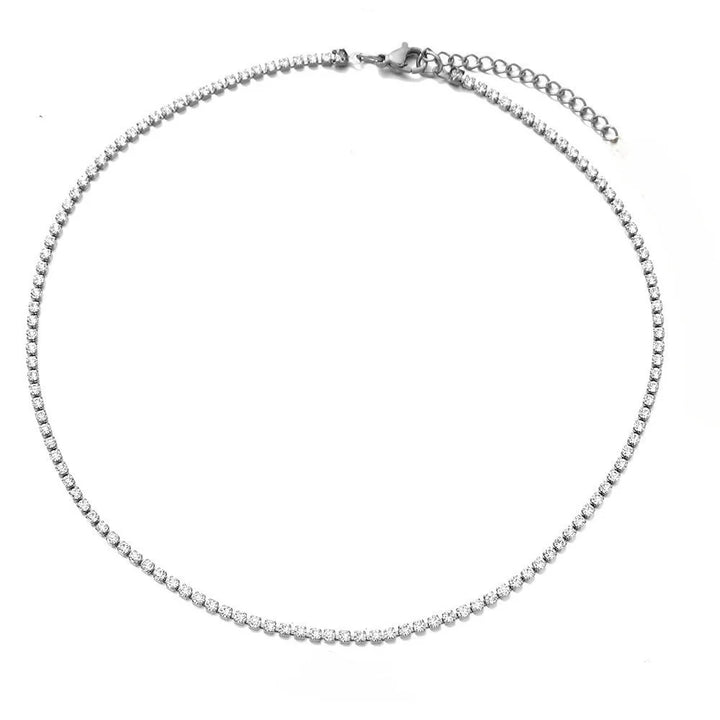 Elegant Guld Rostfritt Stål Tennis Halsband" can be rewritten as "Sleek Gold Stainless Steel Tennis Necklace.