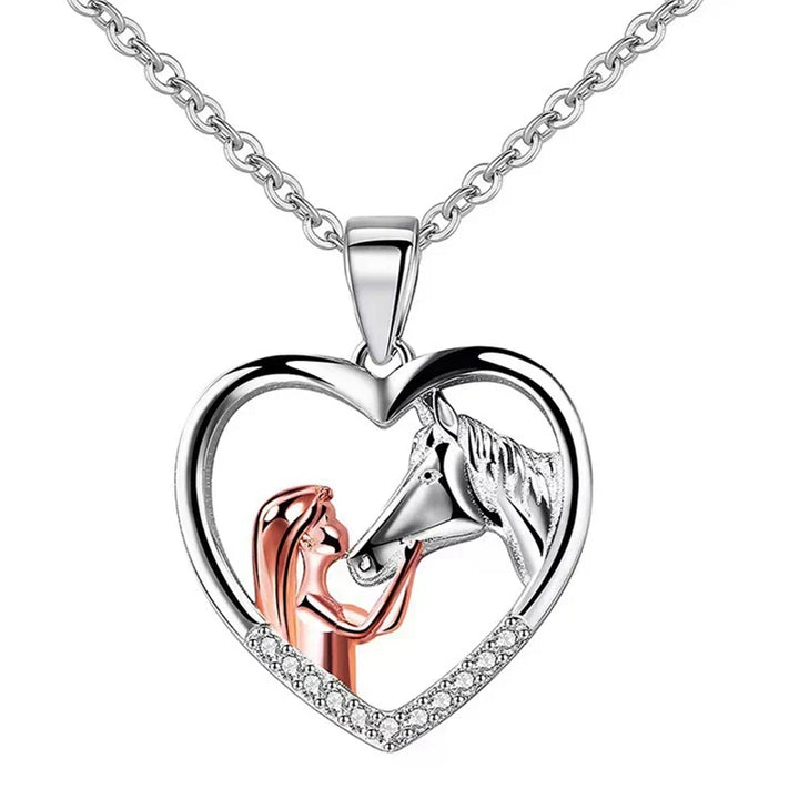 Elegant Hjärta Zircon Halsband med Flicka och Häst