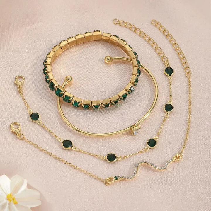 Retro Green Zirconia Bracelet Set