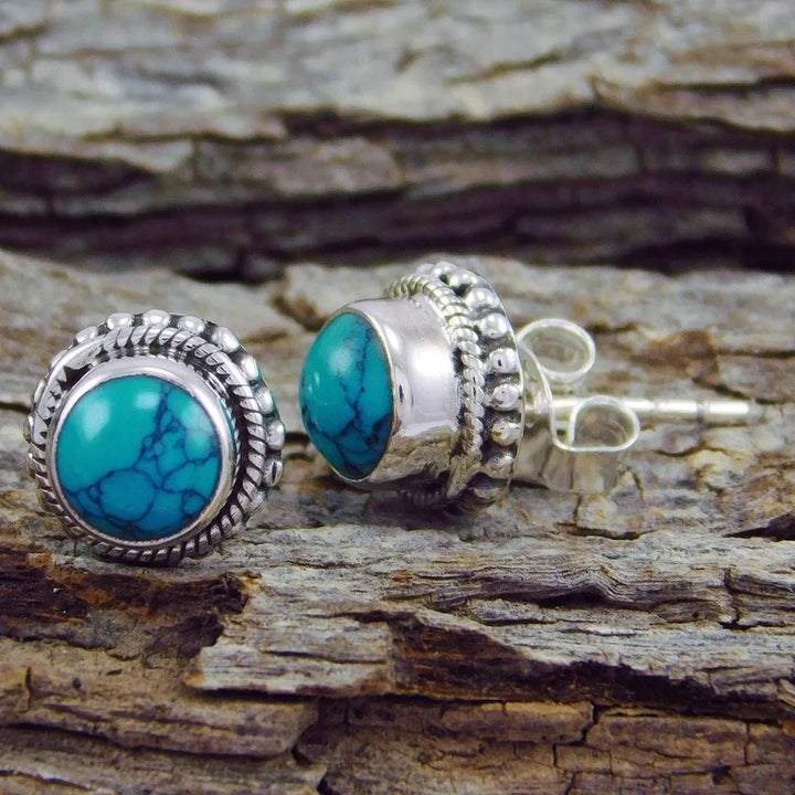 Retro Bohemian Turquoise Imitation Stud Earrings