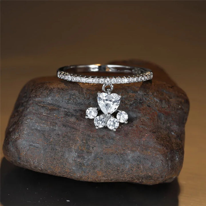 Retro Katt Tass & Hjärta Sten Ring – Guld- och Silverfärgad