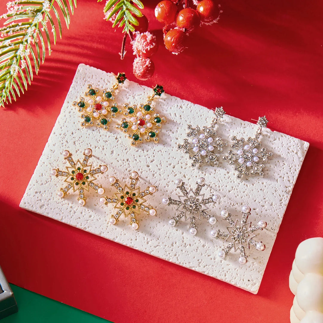 Elegant Crystal Snowflake Stud Earrings