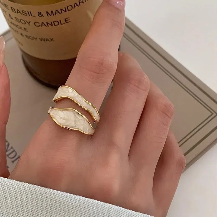 Retro Vit Emalj Geometric Adjustable Ring