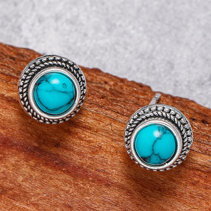 Retro Bohemian Turquoise Imitation Stud Earrings