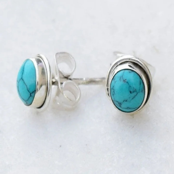 Antika Runda Örhängen med Turquoise Sten