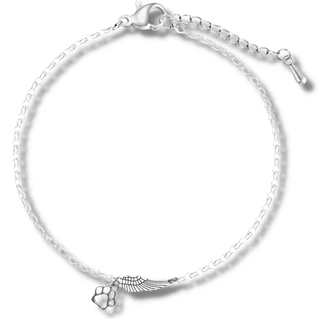 Handgjort silverarmband med änglavinge och tassavtryck
