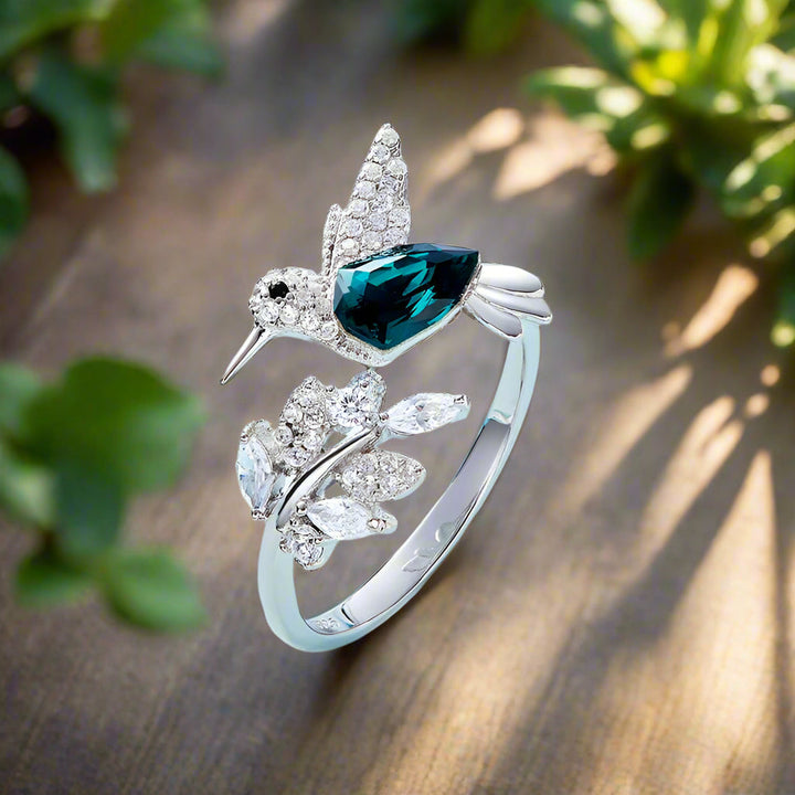 Justérbar Kolibri Glitterring med Rhinestone Diamant