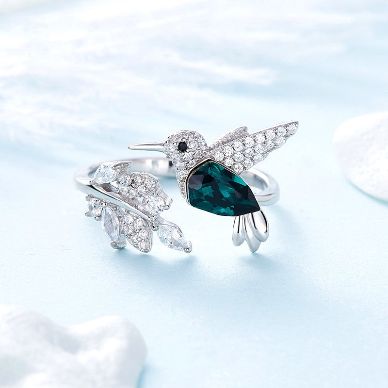 Justérbar Kolibri Glitterring med Rhinestone Diamant