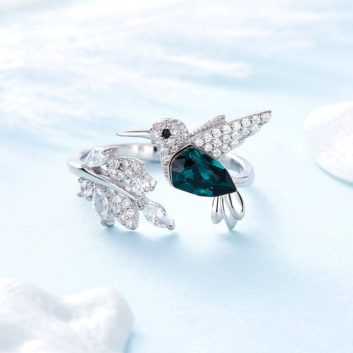 Justérbar Kolibri Glitterring med Rhinestone Diamant