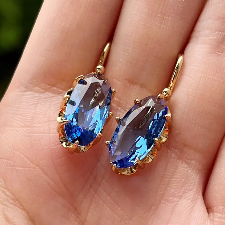 Gold and Blue Floral Earrings