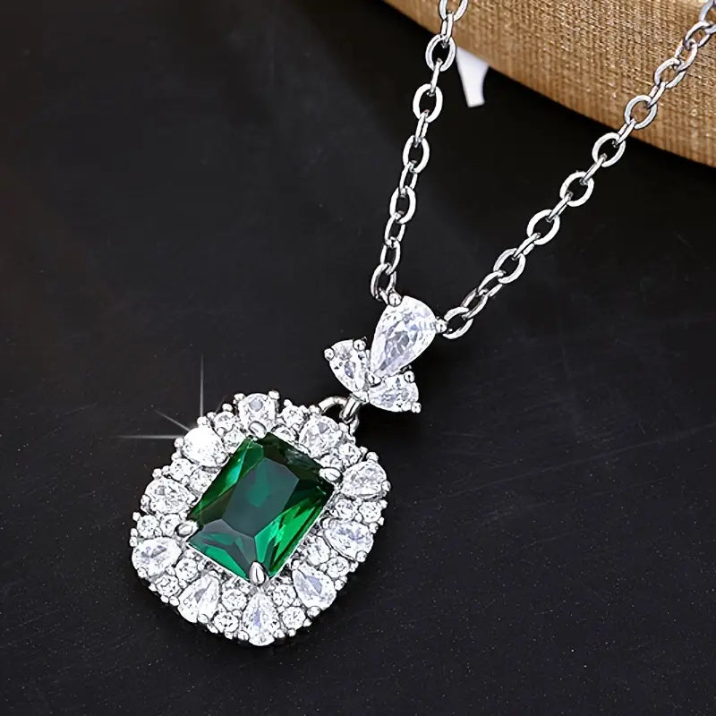 Chic Silver Gemstone Pendant Necklace