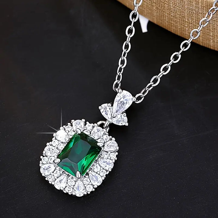 Chic Silver Gemstone Pendant Necklace