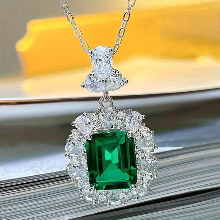 Chic Silver Gemstone Pendant Necklace