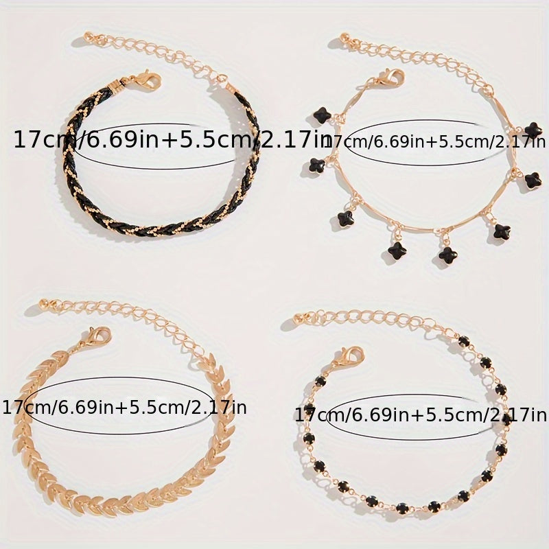 Elegant Black Thin Chain Bracelet Set