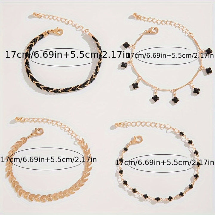 Elegant Black Thin Chain Bracelet Set