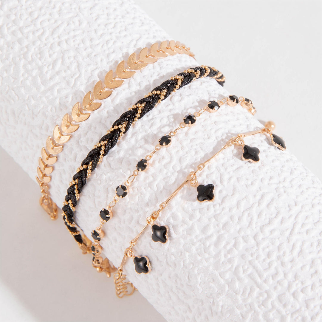 Elegant Black Thin Chain Bracelet Set
