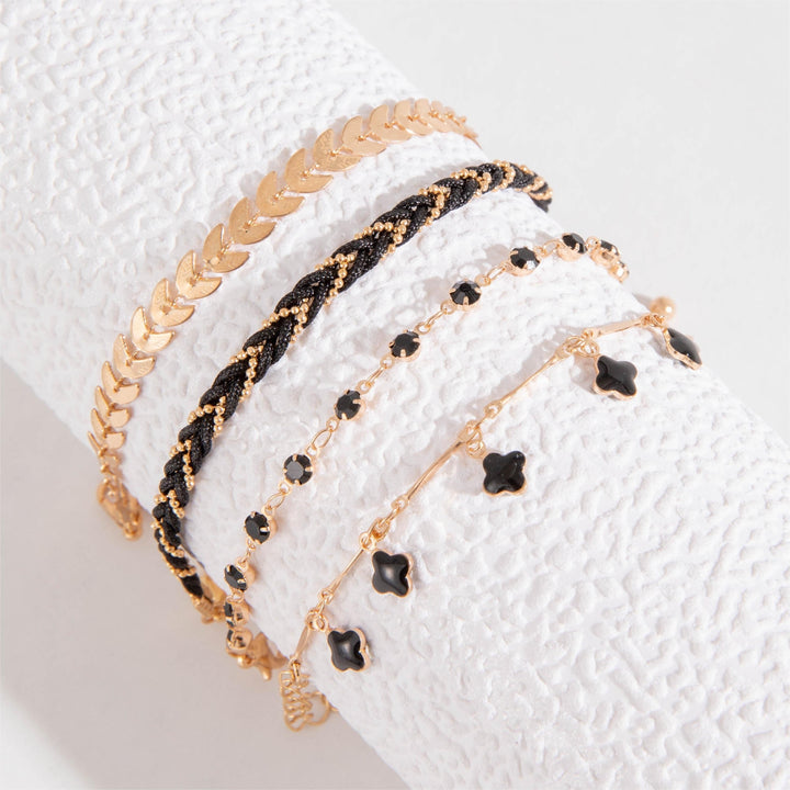 Elegant Black Thin Chain Bracelet Set