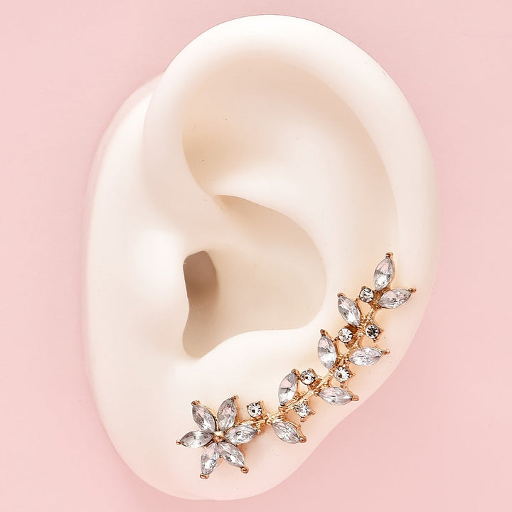 Eleganta Örhängen med Glasrhinstenar och Bladdesign