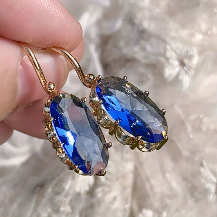 Gold and Blue Floral Earrings