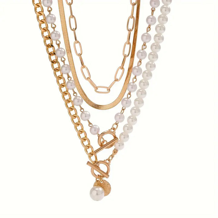 Retro Pärl- och Guldormkedja Halsband Set