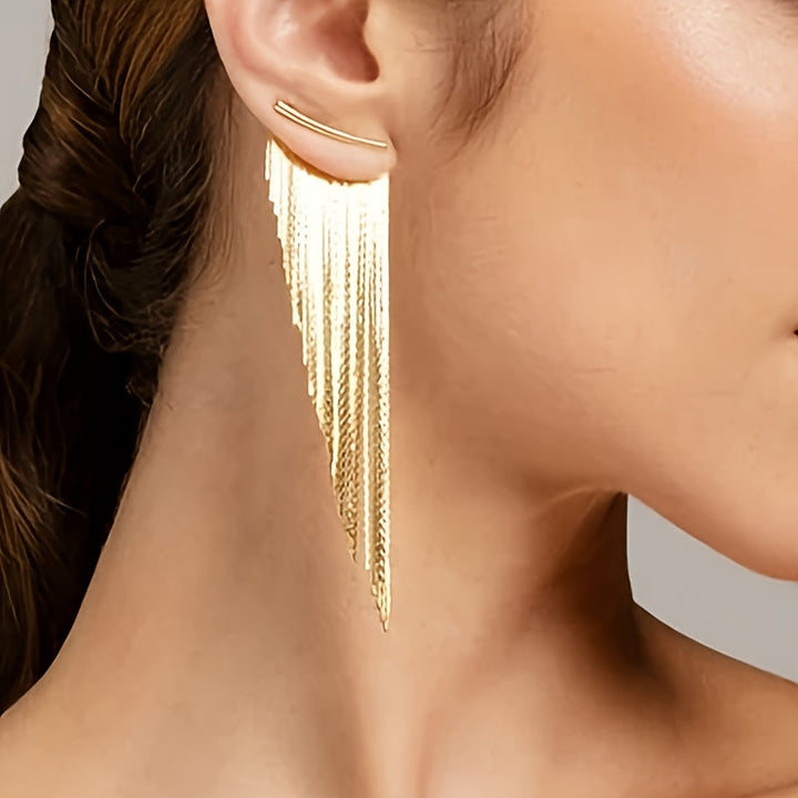 Elegant Gyldene Franjör Drop Earrings