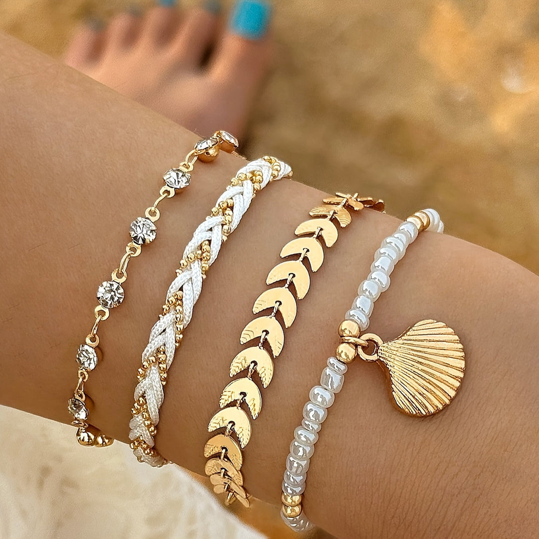 Elegant Snäcka och Flätat Armband Set
