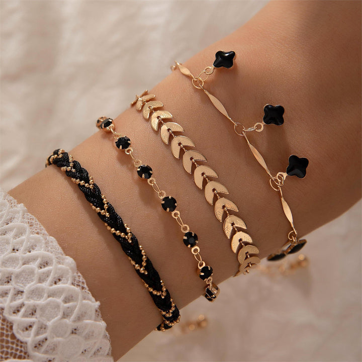 Elegant Black Thin Chain Bracelet Set