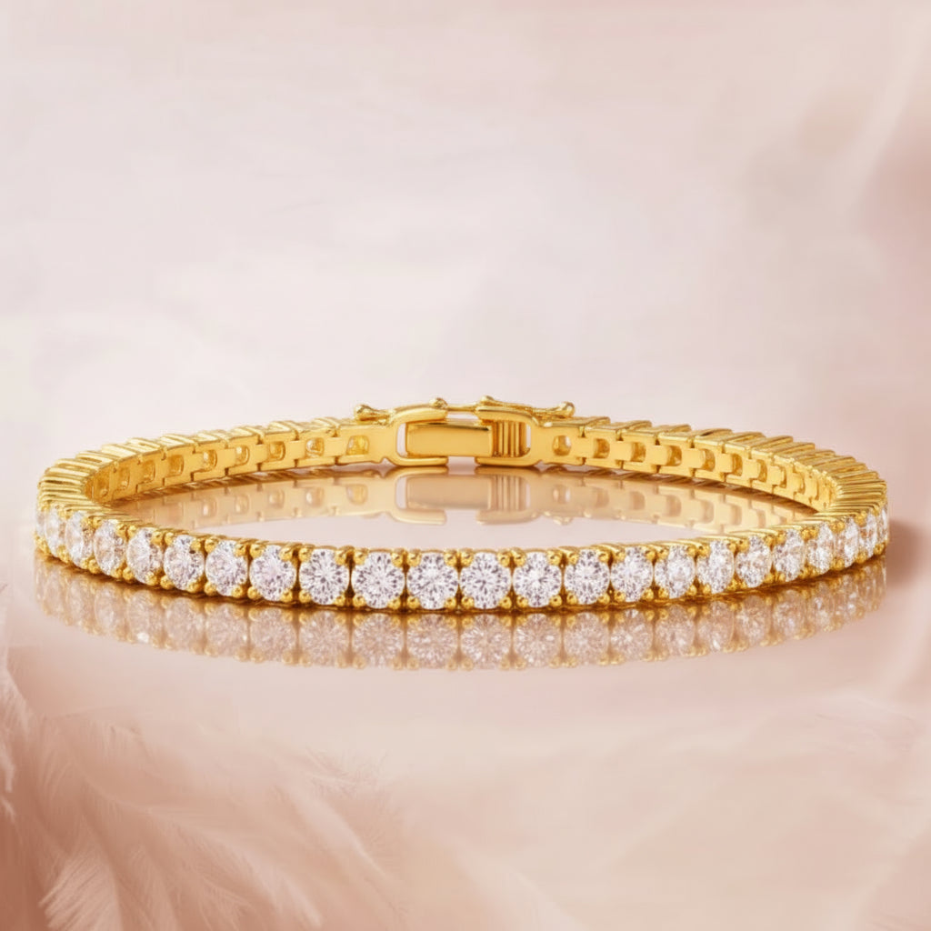 "Tidlös Guld Klassisk Tennisarmband" could be rewritten as "Klassiskt Tennisarmband i Tidlöst Guld".