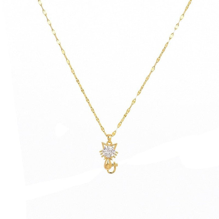 Guldpläterat halsband med katt och zirkon