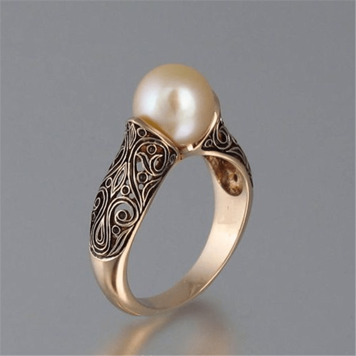 Retro Pärlbesatt Gyllene Ring