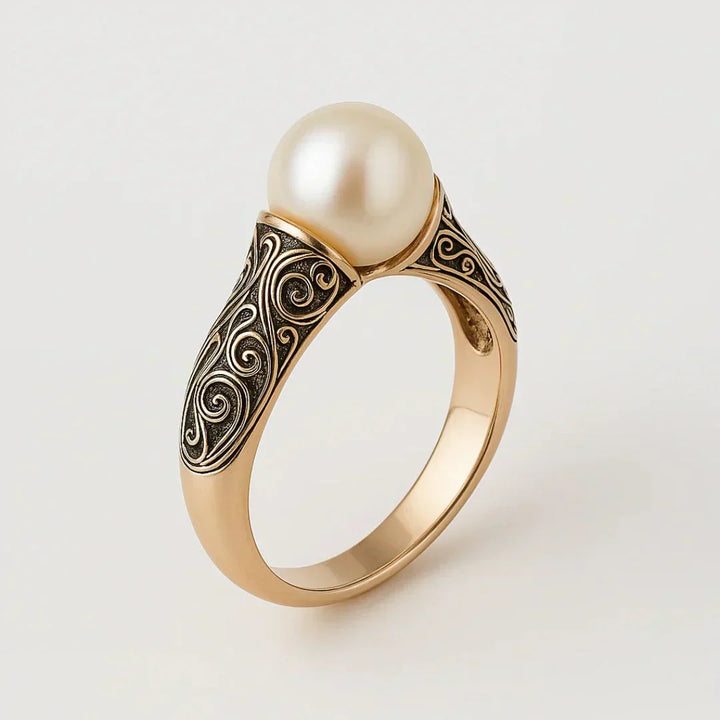 Retro Pärlbesatt Gyllene Ring