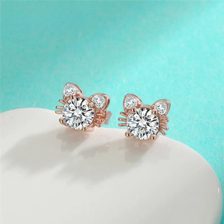 Roséguld Moissanite Katt Stud Örhängen i Silver