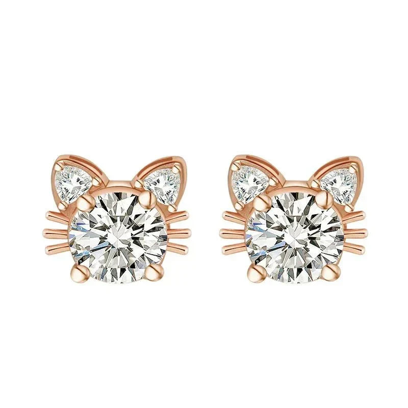 Roséguld Moissanite Katt Stud Örhängen i Silver