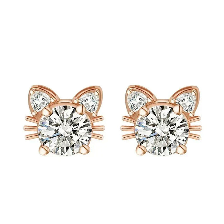Roséguld Moissanite Katt Stud Örhängen i Silver