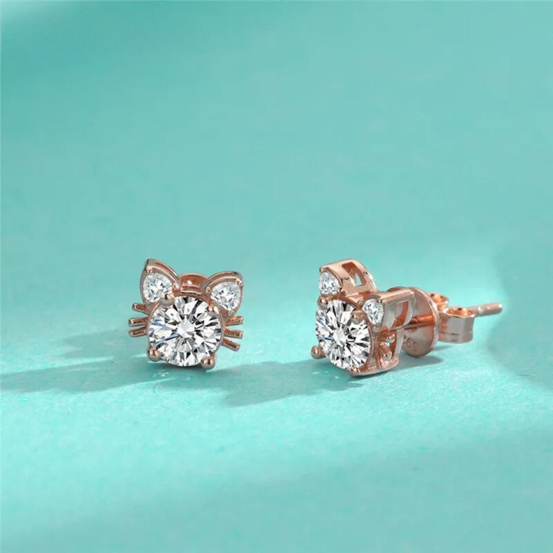 Roséguld Moissanite Katt Stud Örhängen i Silver