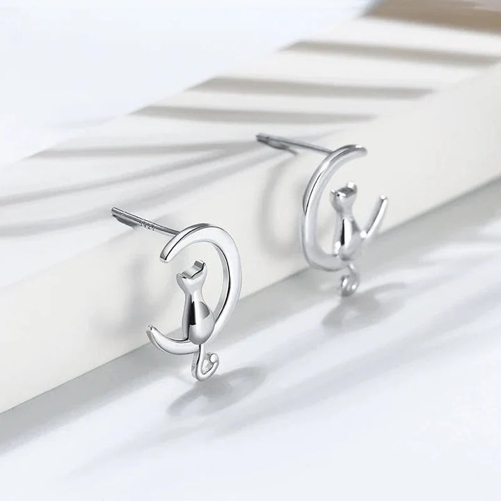 Måne & Katt Sterling Silver Cat Stud Earrings
