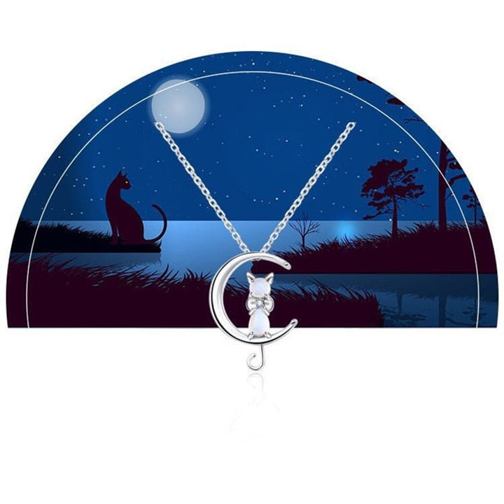 Halvmåne och katt halsband med månsten