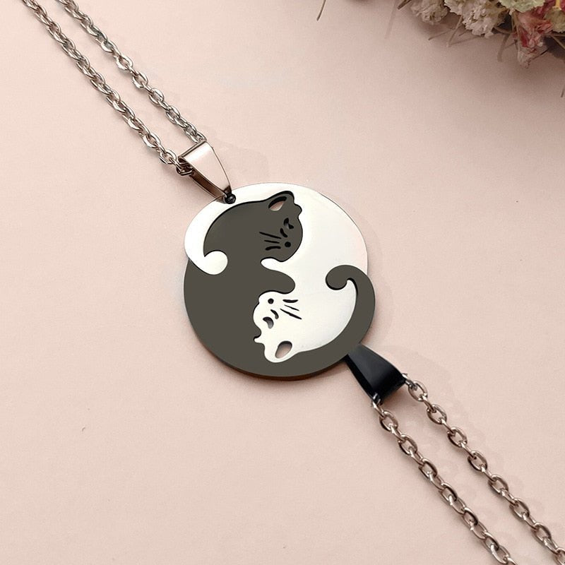 Yin Yang Katt Halsband i Rostfritt Stål
